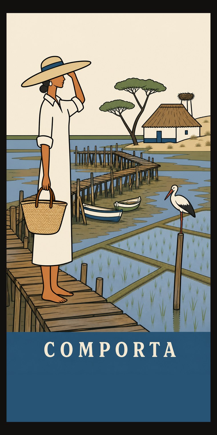 COMPORTA beach towel, original seaside poster print, 91 by 183 centimetres