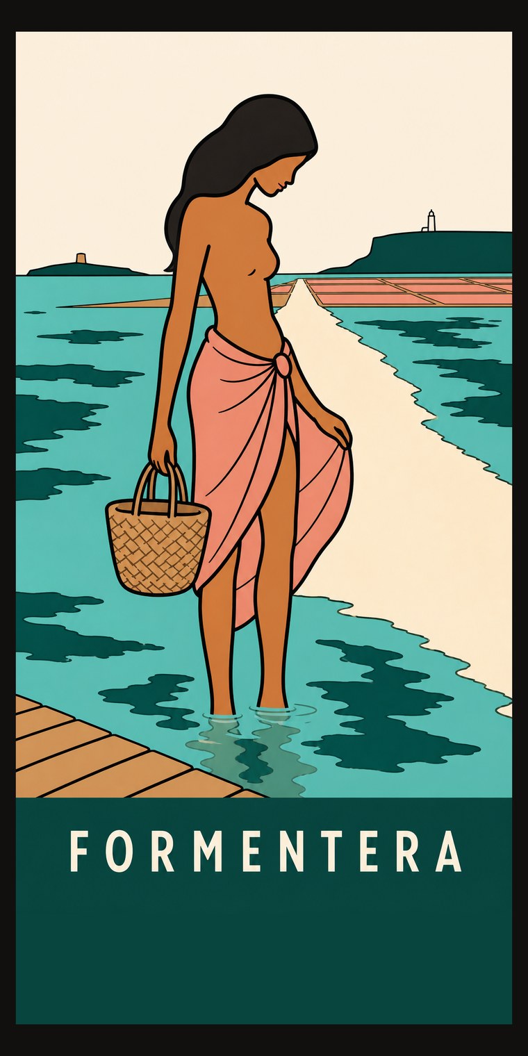 FORMENTERA beach towel, original seaside poster print, 91 by 183 centimetres