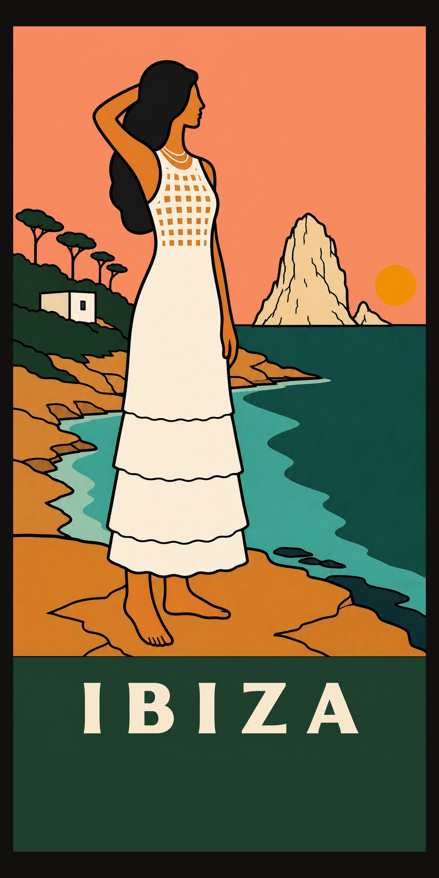 IBIZA beach towel, original seaside poster print, 91 by 183 cm