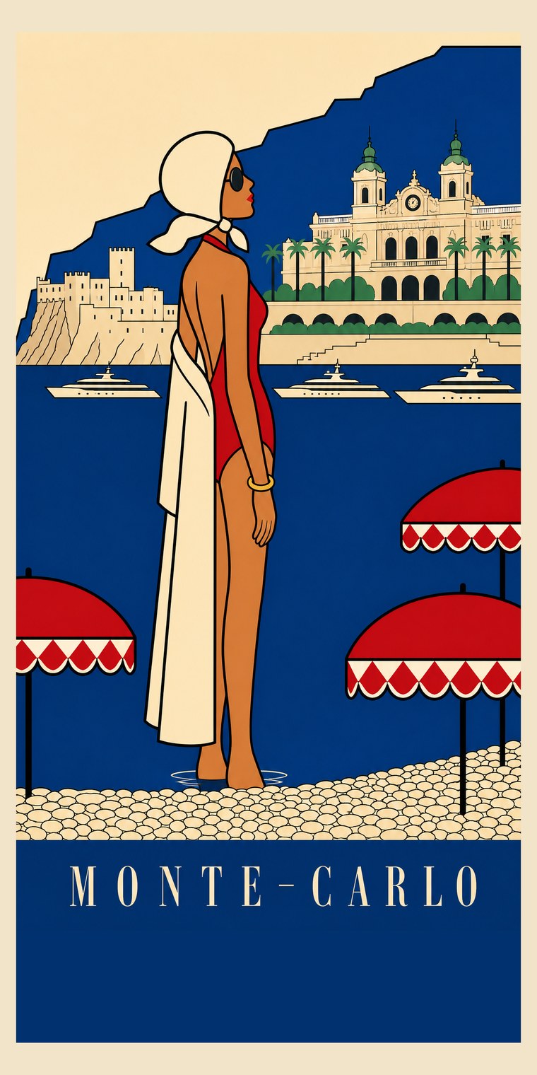 MONTE-CARLO beach towel, original seaside poster print, 91 by 183 centimetres