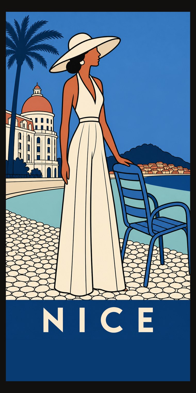 NICE beach towel, original seaside poster print, 91 by 183 centimetres