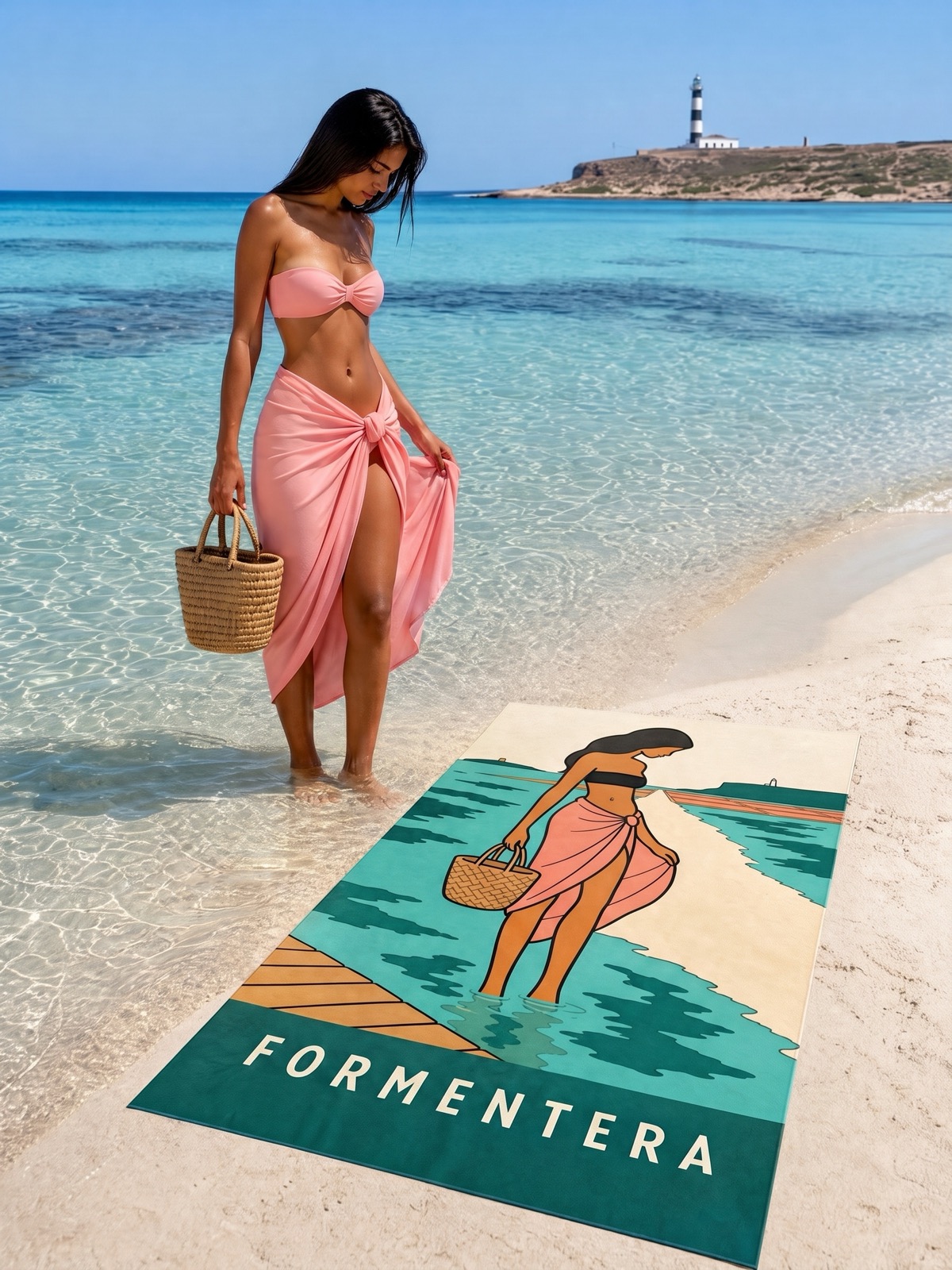 The FORMENTERA beach towel carried through the shallows