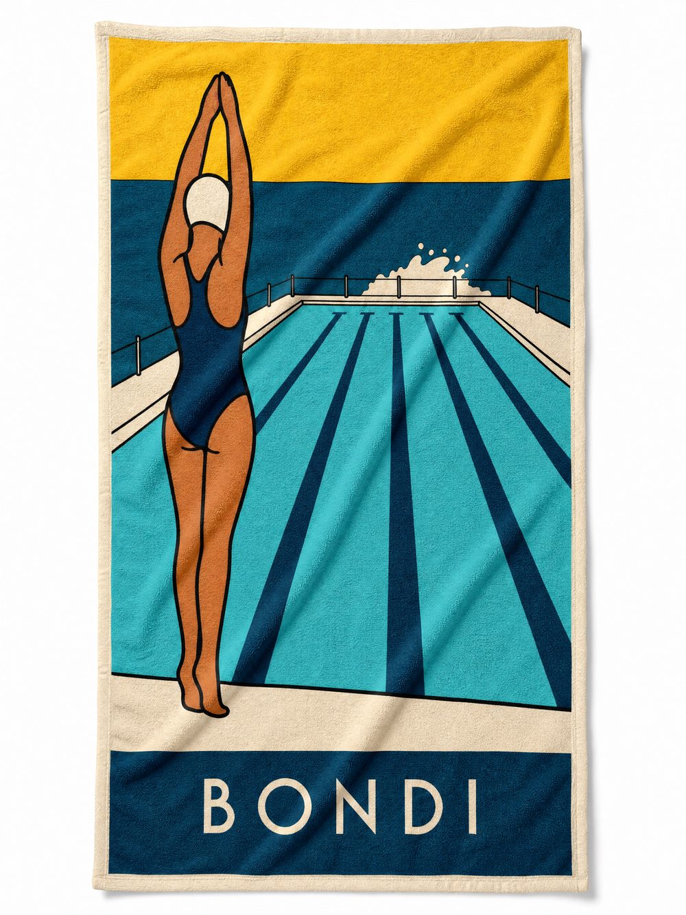 The BONDI beach towel laid flat on white