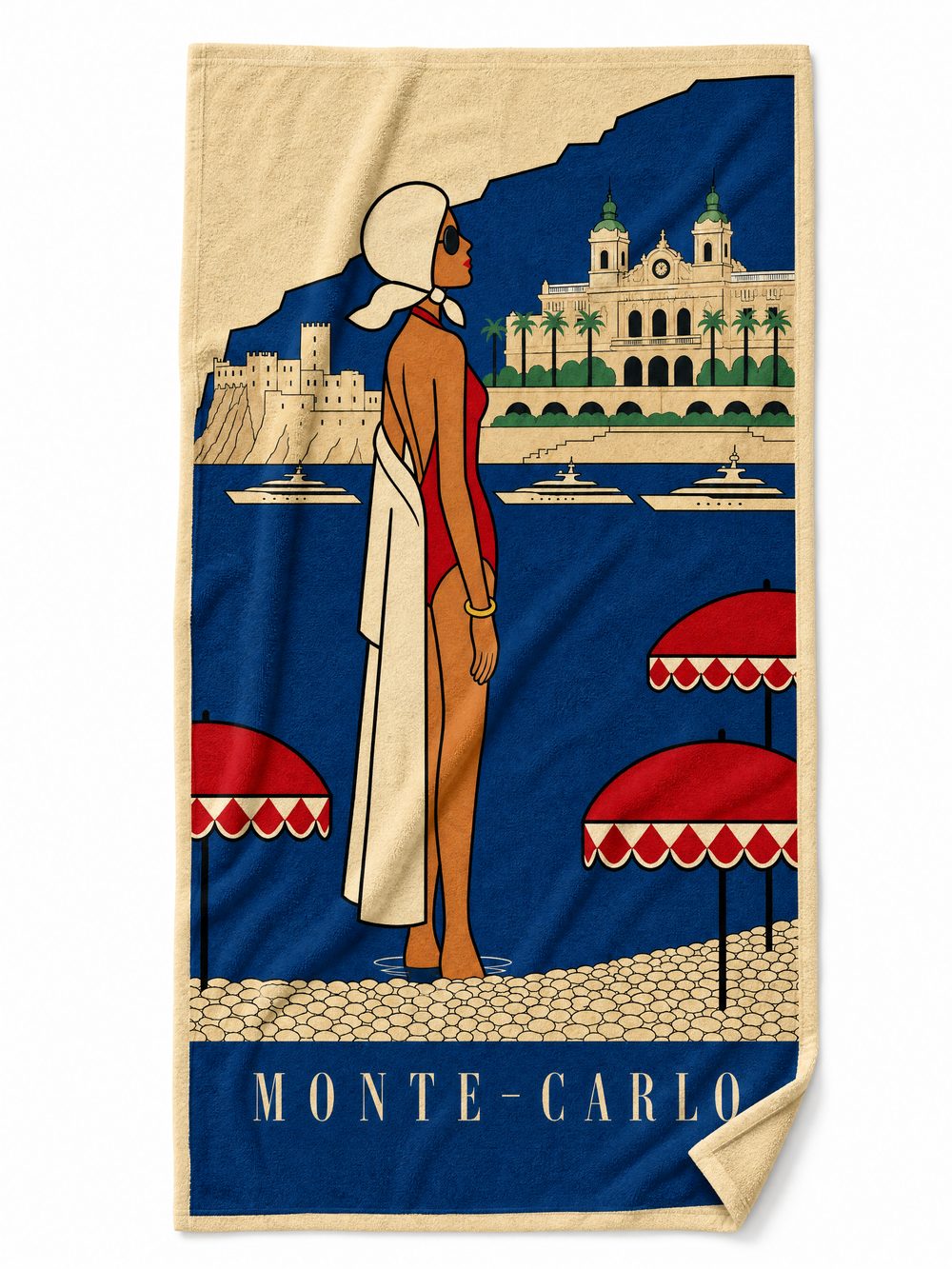 The MONTE-CARLO beach towel laid flat on white